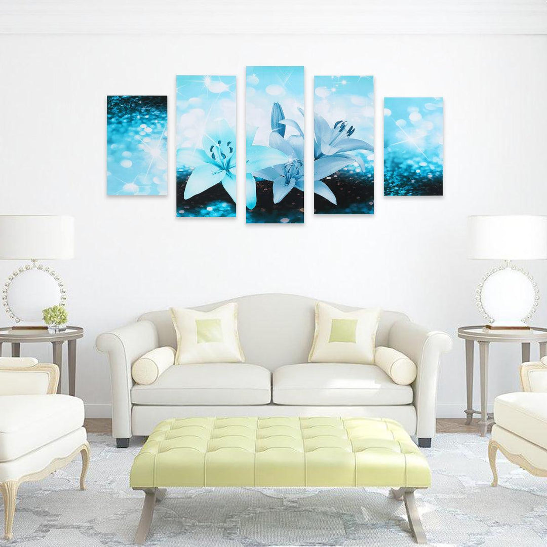 5 pcs Combination Blue Lily Flower Spray Painting Printing Sofa Wall Painting Canvas Home Office Wall Decoration