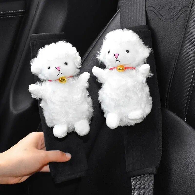 Cartoon Lamb Plush Car Seat Belt Covers