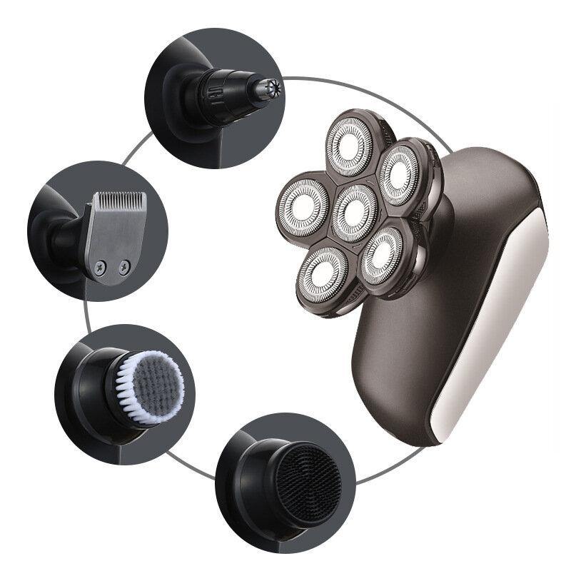 5 IN 1 6D Rotary Electric Shaver Rechargeable Bald Head Shaver IPX7 Waterproof LED Display