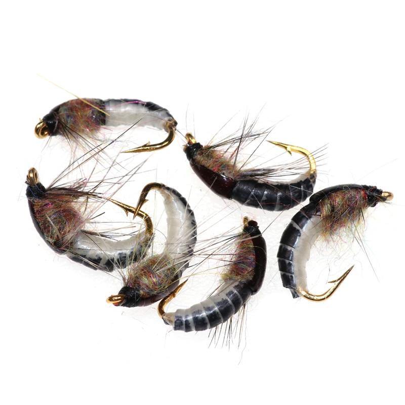 Hot 6Pcs/Set #12 Realistic Nymph Scud Fly for Trout Fishing Artificial Insect Bait Lure Simulated Scud Worm Fishing Lure (1)