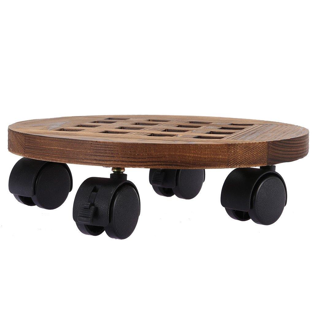 Rolling Wooden Planter Caddy Potted Plant Stand With Wheels Round (Charcoal Color)