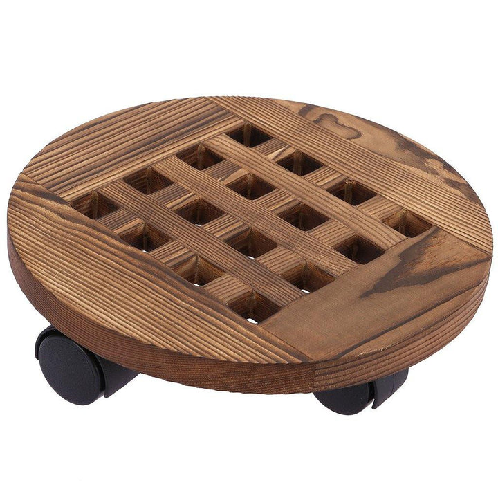 Rolling Wooden Planter Caddy Potted Plant Stand With Wheels Round (Charcoal Color)