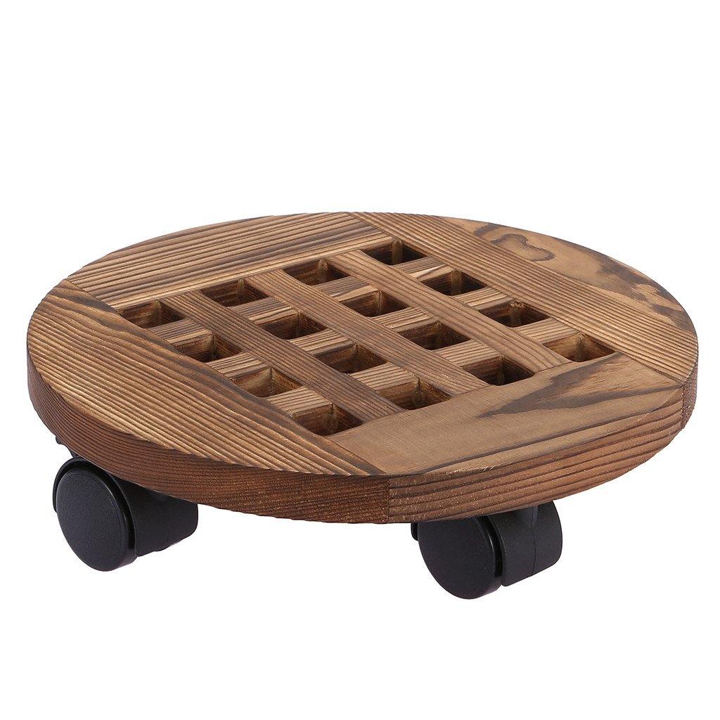 Rolling Wooden Planter Caddy Potted Plant Stand With Wheels Round (Charcoal Color)