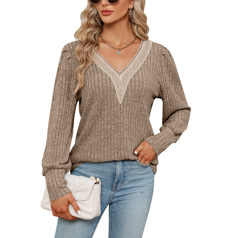 Sunken Stripe Brushed Loose Long-sleeved T-shirt