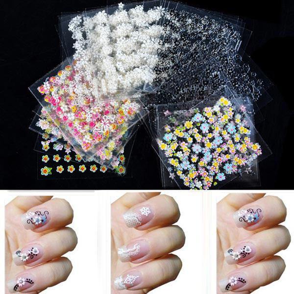 50 Sheet 3D Mixed Styles Flower Design Tip Decal Nail Art Stickers