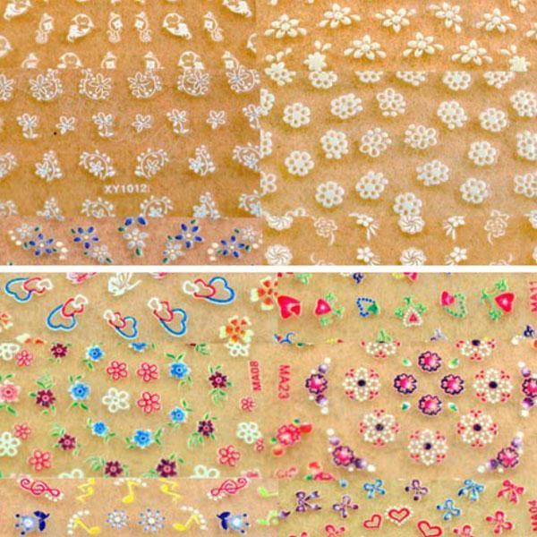 50 Sheet 3D Mixed Styles Flower Design Tip Decal Nail Art Stickers