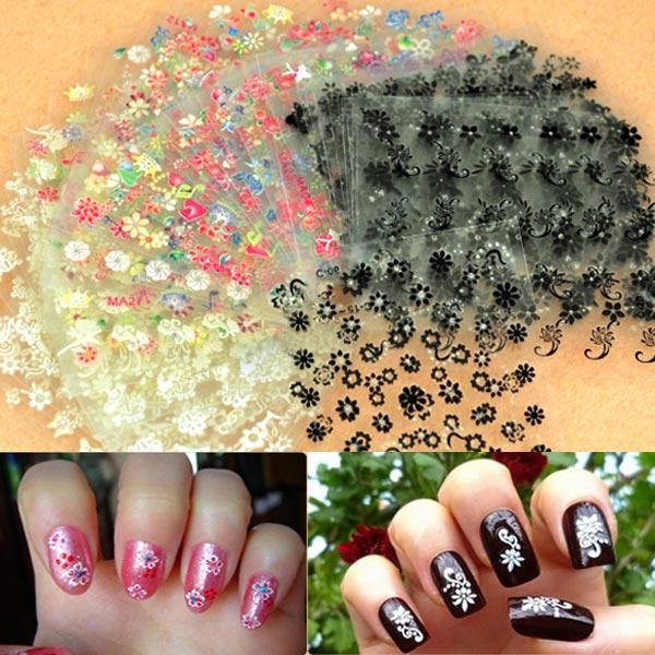 50 Sheet 3D Mixed Styles Flower Design Tip Decal Nail Art Stickers - MRSLM