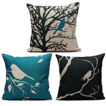 45X45CM Bird Vintage Linen Cotton Cushion Cover Decor Pillowcase - MRSLM