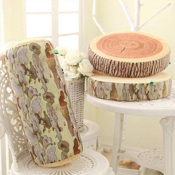 3D Novelty Stump Log Wood Throw Pillow Sycamore Tree Cushion Home Office Car Soft Decor