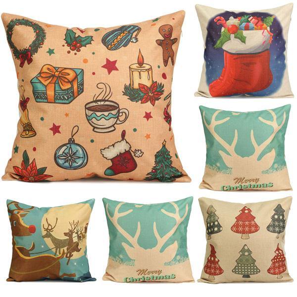 Christmas Tree Socks Cartoon Printed Pillow Cases Home Sofa Square Cushion Cover