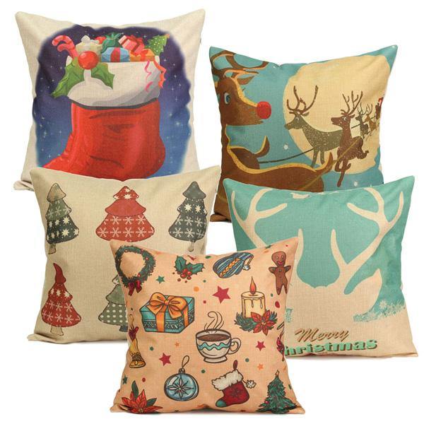 Christmas Tree Socks Cartoon Printed Pillow Cases Home Sofa Square Cushion Cover