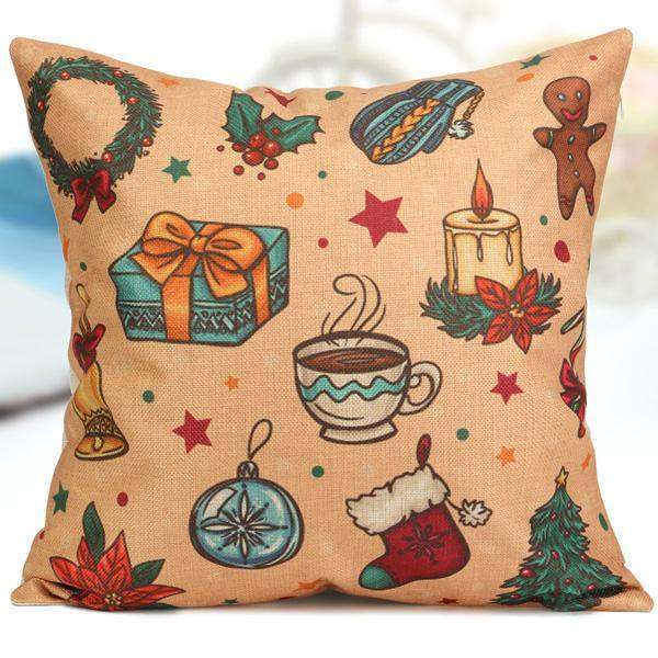 Christmas Tree Socks Cartoon Printed Pillow Cases Home Sofa Square Cushion Cover - MRSLM