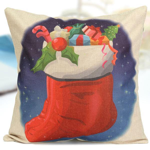 Christmas Tree Socks Cartoon Printed Pillow Cases Home Sofa Square Cushion Cover - MRSLM