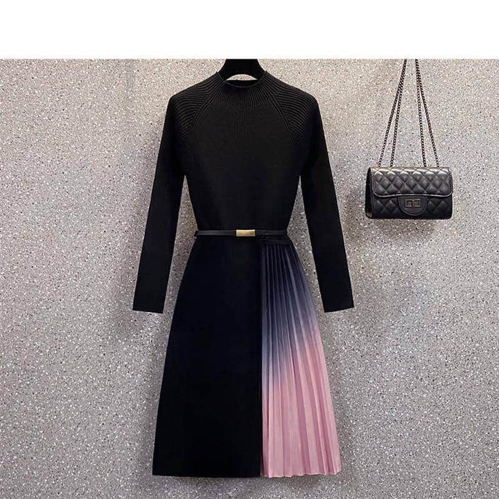 Women's Gradient Color Pleated Dress