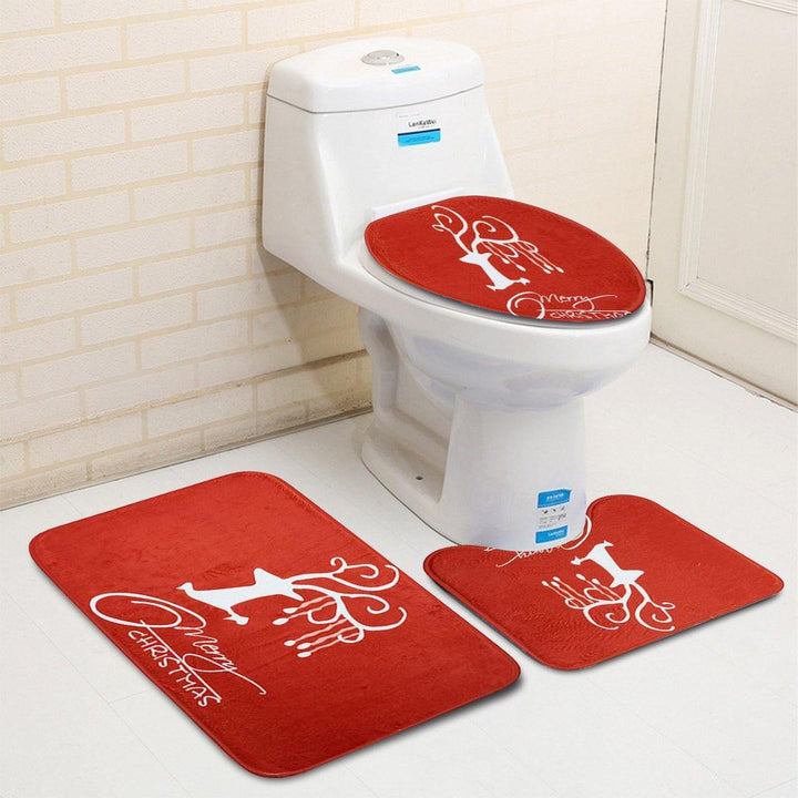 3PCS Christmas Home Decoration Santa Snowman Bathroom Toilet Seat Covers Mat Set