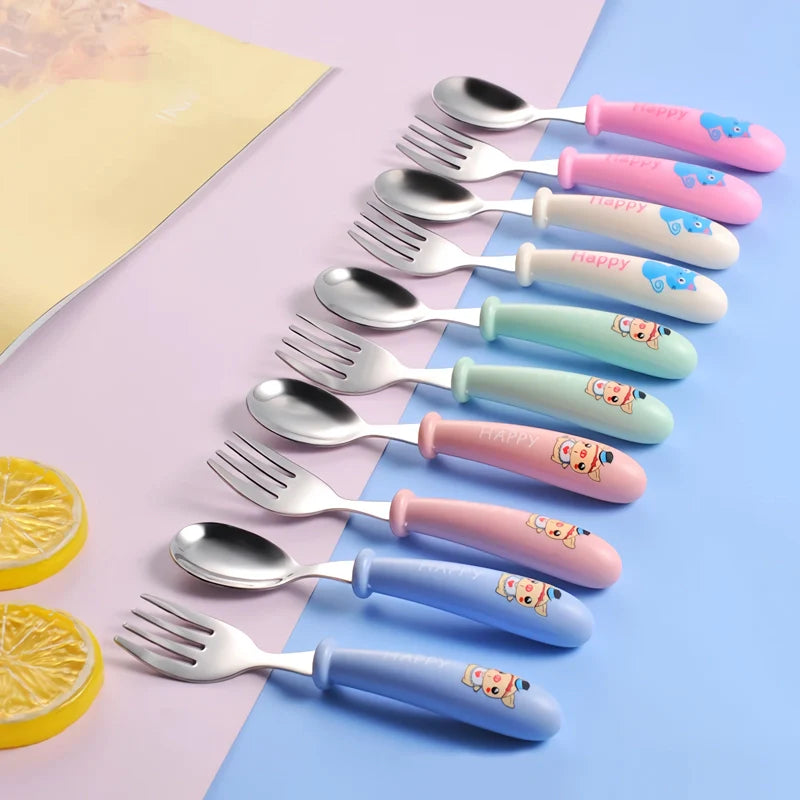 Charming Cartoon Stainless Steel Toddler Cutlery Set