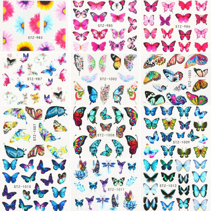 30 Pcs Nail Art Stickers Retro Watercolor Big Butterfly Water Transfer Stickers