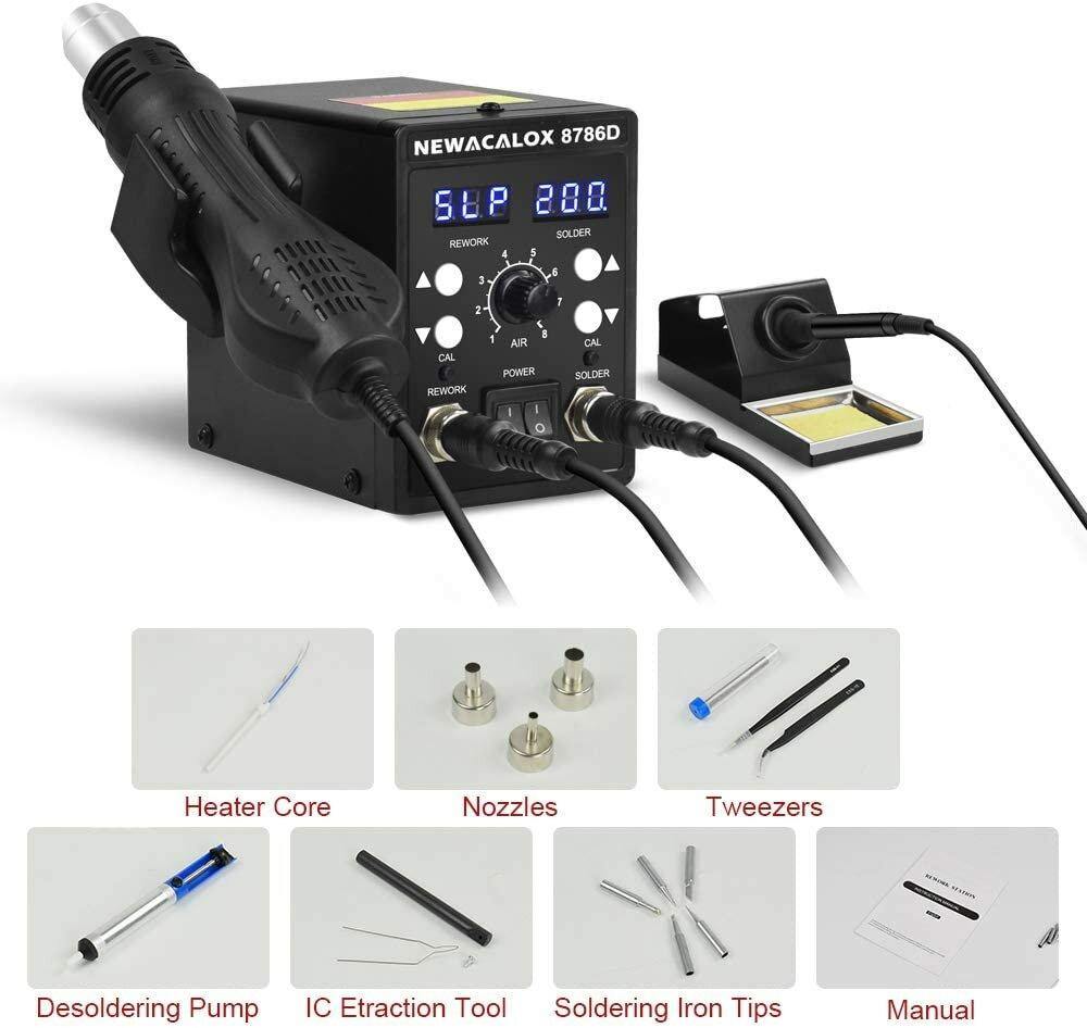 NEWACALOX 8786D 750W Digital 2 In 1 SMD Rework Soldering Station Repair Welding Soldering Iron Set PCB Desoldering Tool