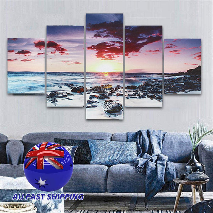 5 Piece Wall Art Canvas Sunset Sea Wall Art Picture Canvas Painting Home Decor Wall Pictures for Living Room No Framed