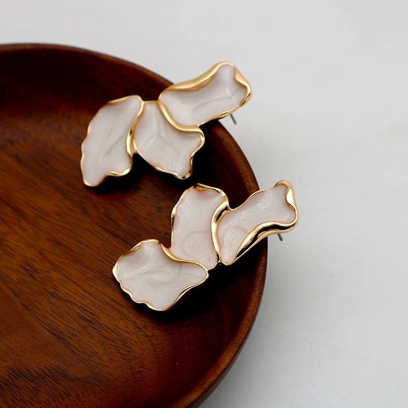 Trendy Zinc Alloy Cream Enamel Petal Earrings