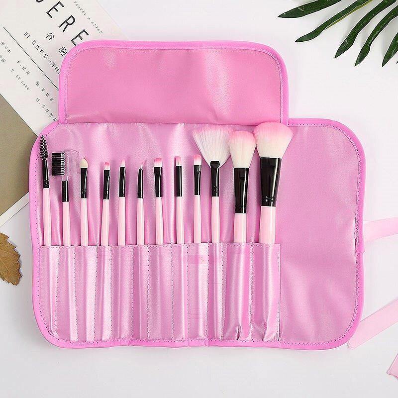 12pcs Makeup Brush Set Cosmetics Makeup Brush Kit With Leather Case Foundation Eyeliner Blending Concealer Mascara Eyeshadow Face Powder - MRSLM