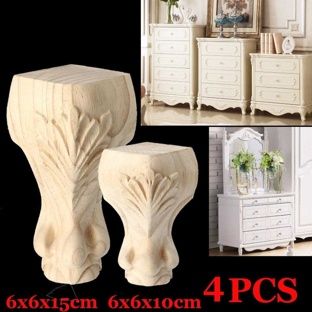 4Pcs 10/15cm European Solid Wood Carving Furniture Foot Legs Unpainted Chair Cabinet Sofa Seat Feets