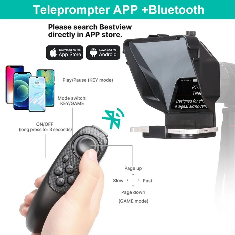 Portable Mini Teleprompter for Smartphone/DSLR Camera Video Recording