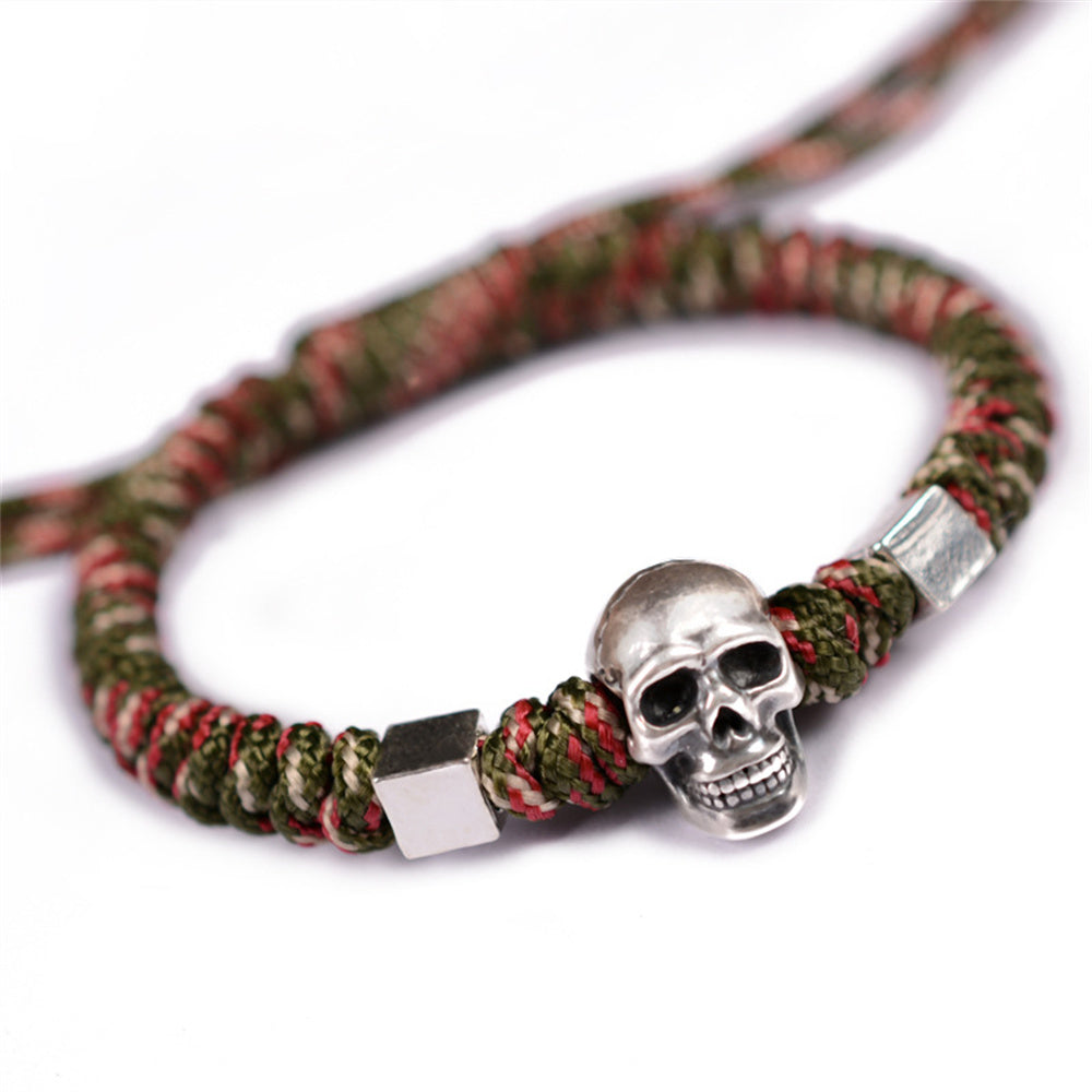 Skull 999 Silver Handwoven Men's Jewelry Bracelet