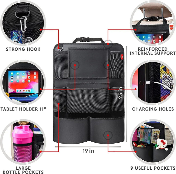 Backseat Organizer with Touchscreen Tablet Holder & Kick Mat Protector