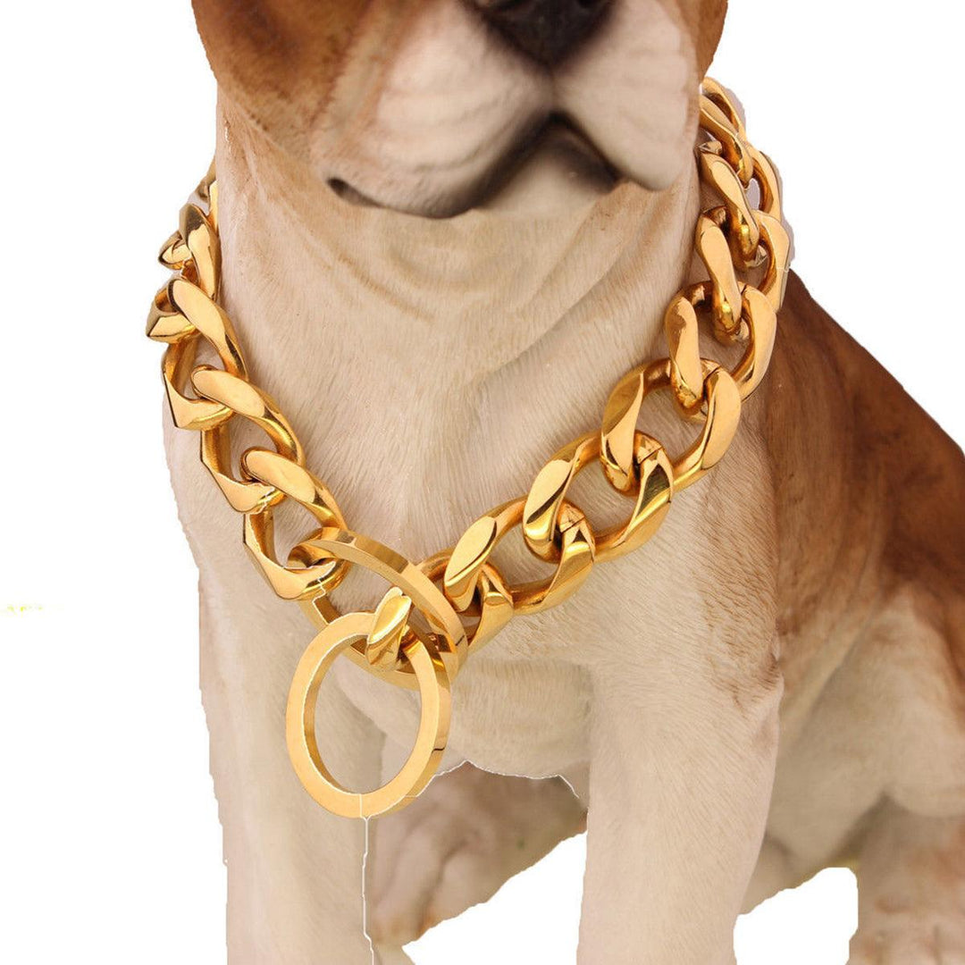 17mm Stainless Steel Gold Chain Dog Necklace Pet Collar Puppy Training Curb