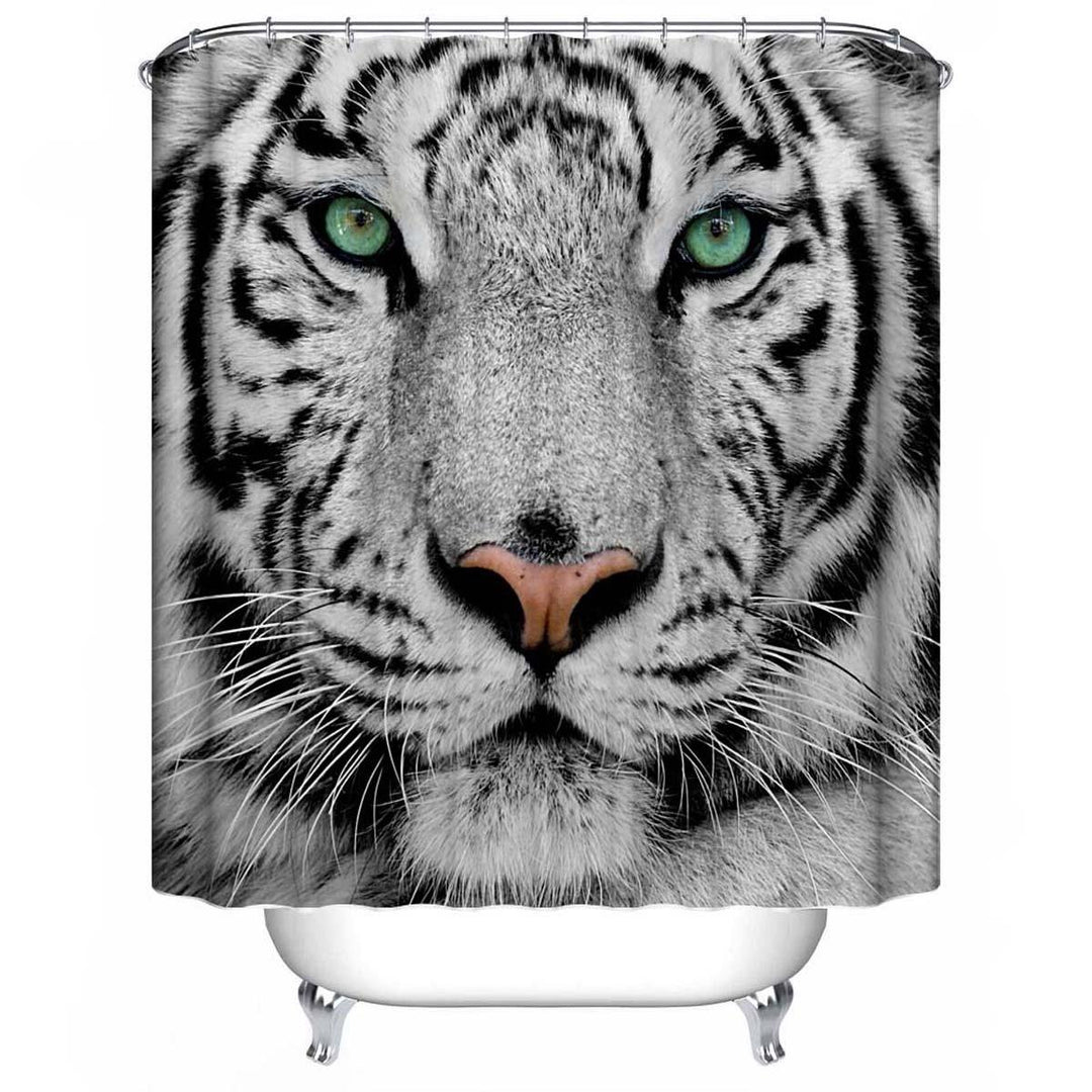 4PCS White Tiger Animal Style Shower Curtain Bathroom Carpet Rug Toilet Cover Mats Decoration