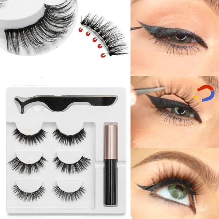 3 Pairs Magnetic Eyelashes with 1Pc Magnetic Liquid Eyeliner with 1Pc Tweezers Waterproof Long Lasting Eyelashes Extension False Eyelashes