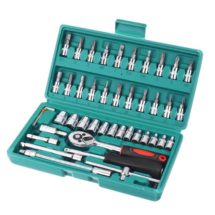 46pcs Socket Ratchet Screwdriver Wrench Set 1/4 Drive Flexible Car Repair Tool - MRSLM