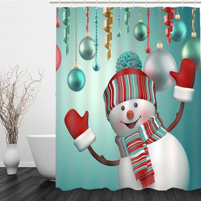 180 x 180cm Waterproof 3D Christmas Snowman Printed Bathroom Shower Curtain Bathroom Decor