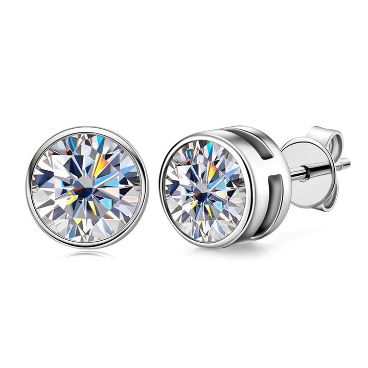 Women's Moissanite Diamond Stud Earrings Round Bezel