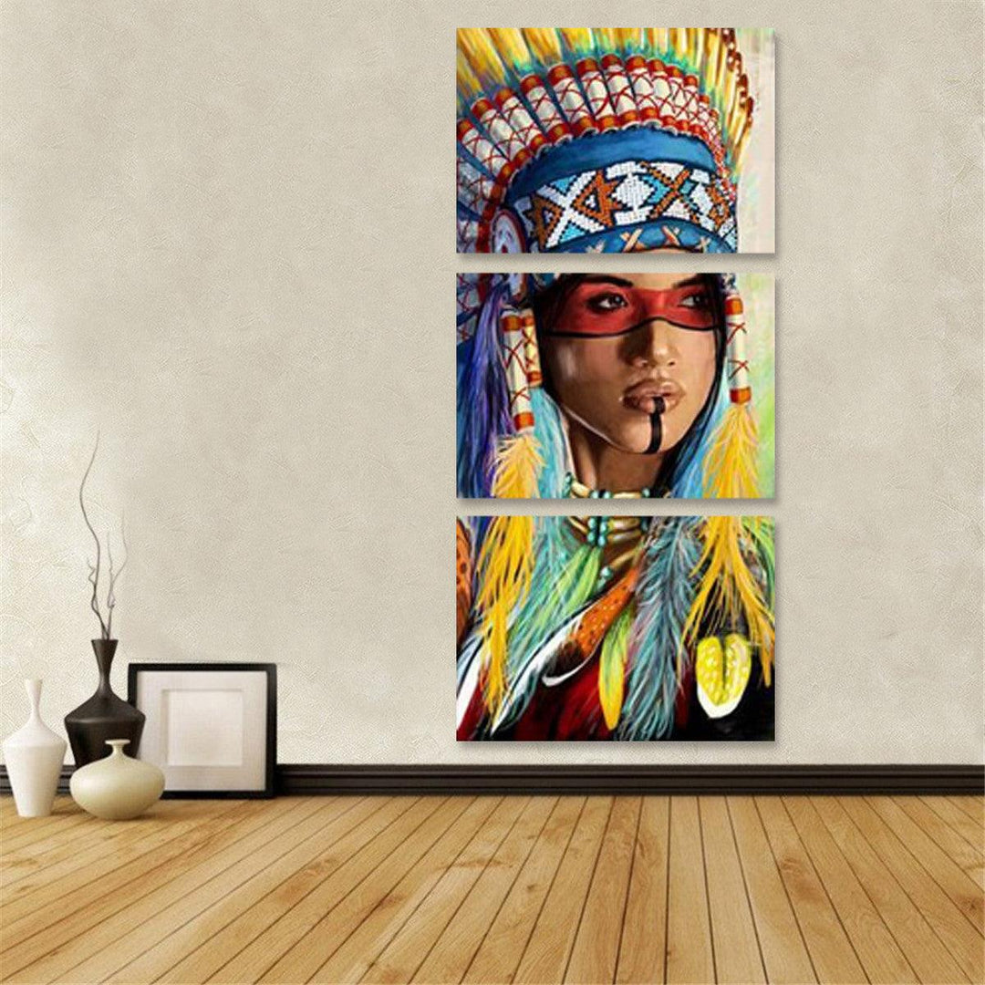 3Pcs Canvas Print Paintings Indian Girl Oil Painting Wall Decorative Printing Art Picture Frameless Home Office Decoration