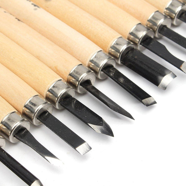 12Pcs Wood Carving Hand Chisel Tool Set Wood Working Professional Gouges + Case