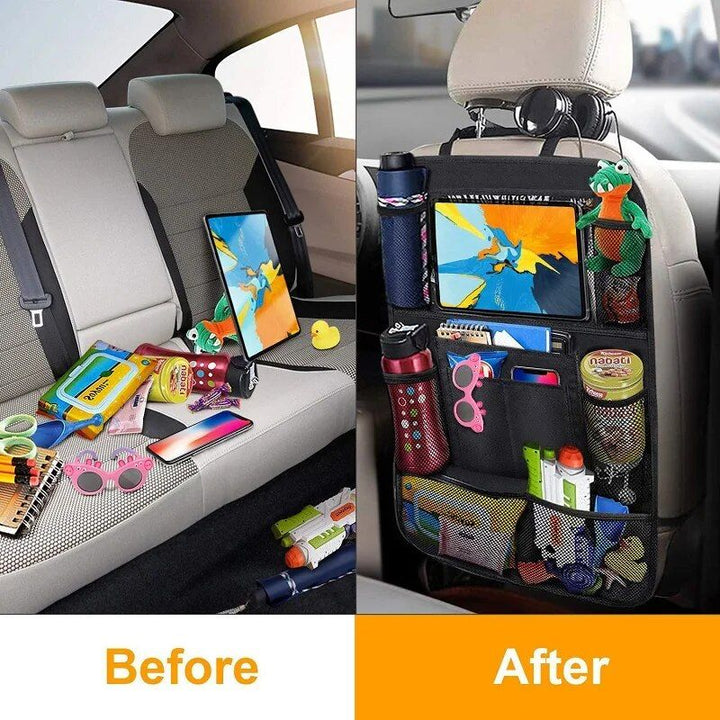 Car Backseat Protector with Touchscreen Tablet Holder & 9 Pockets