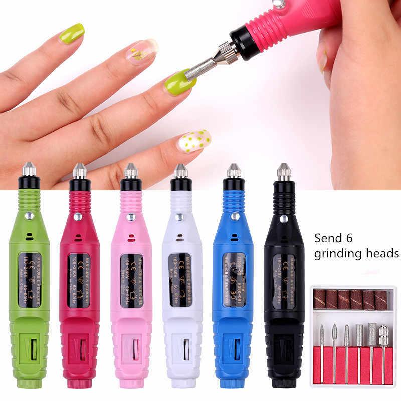 1Set Electric Nail Kit Nail Tips Manicure Machine Electric Nail Art Set Pen Pedicure 6 Bits Nail Art Tools Kit suit for 2.35mm drill