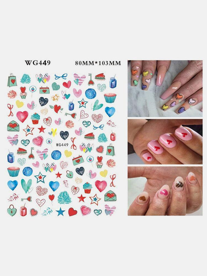 3D Nail Art Stickers Heart Colorful Red Lip Nail Transfer Decals Valentine's Day Tips - MRSLM