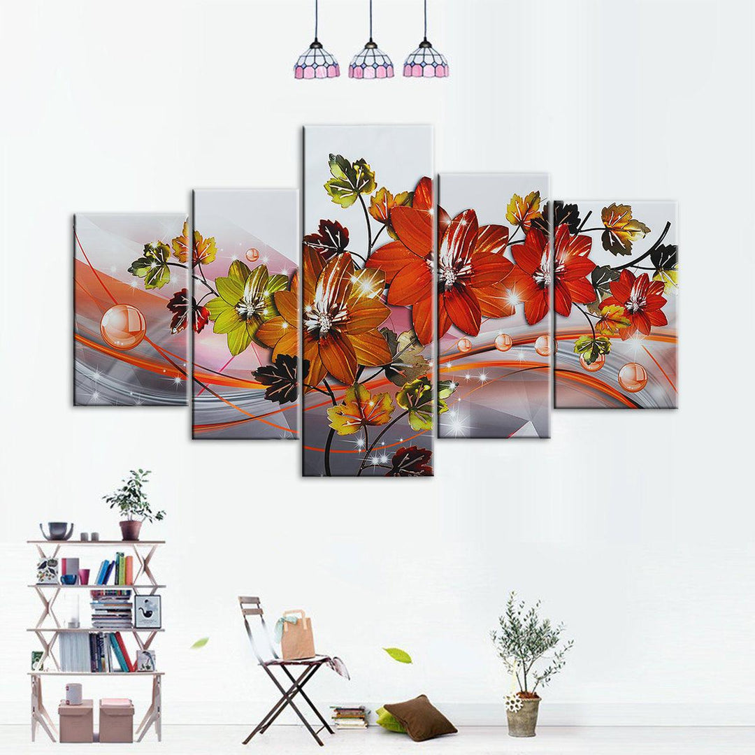 5 pcs Combination Mural Crystal Flower Spray Painting Printing Sofa Wall Painting Canvas Home Office Wall Decoration