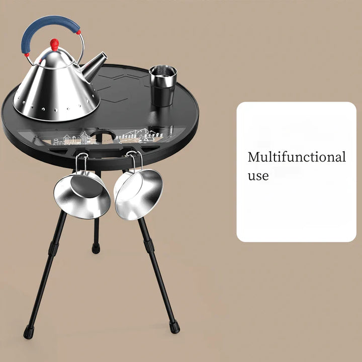 Portable Folding Round Camping Table with Light Stand