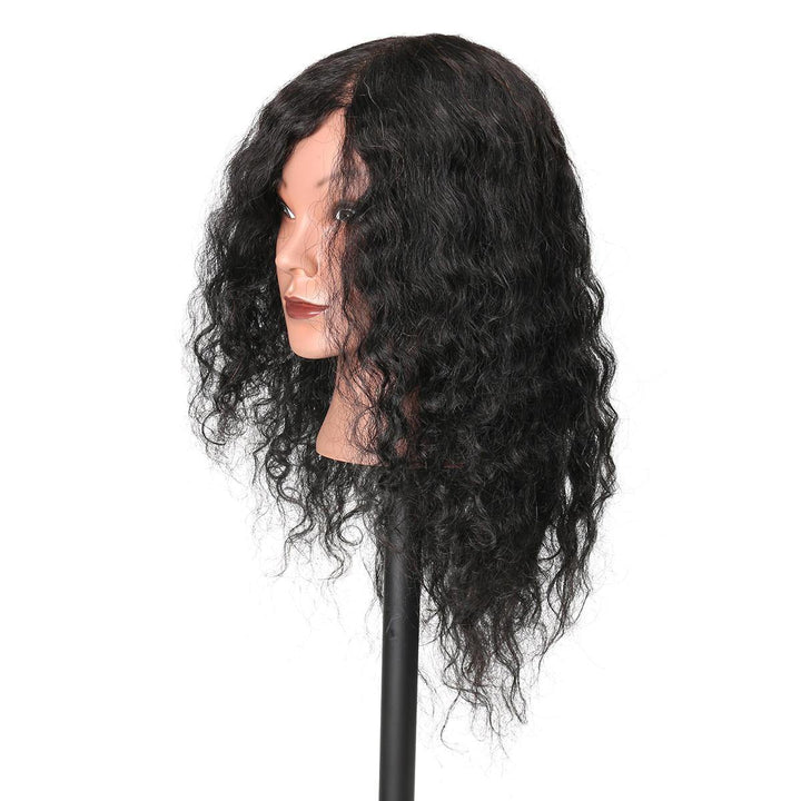 48cm 100% Human Hair Hairdressing Mannequin Head Practice Model Long Curly Hair