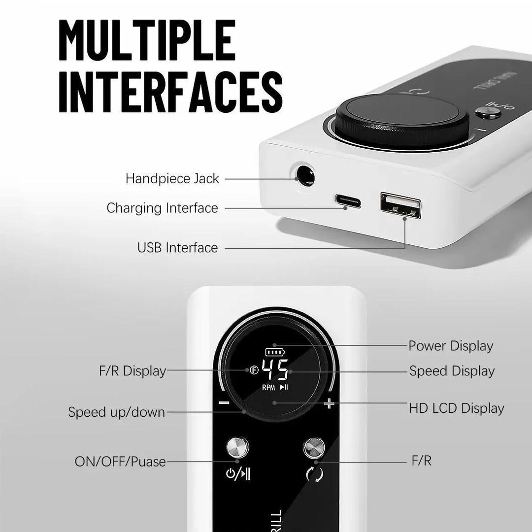 High-Speed 45000RPM Rechargeable Electric Nail Drill Machine with LCD Display for Manicure and Polishing