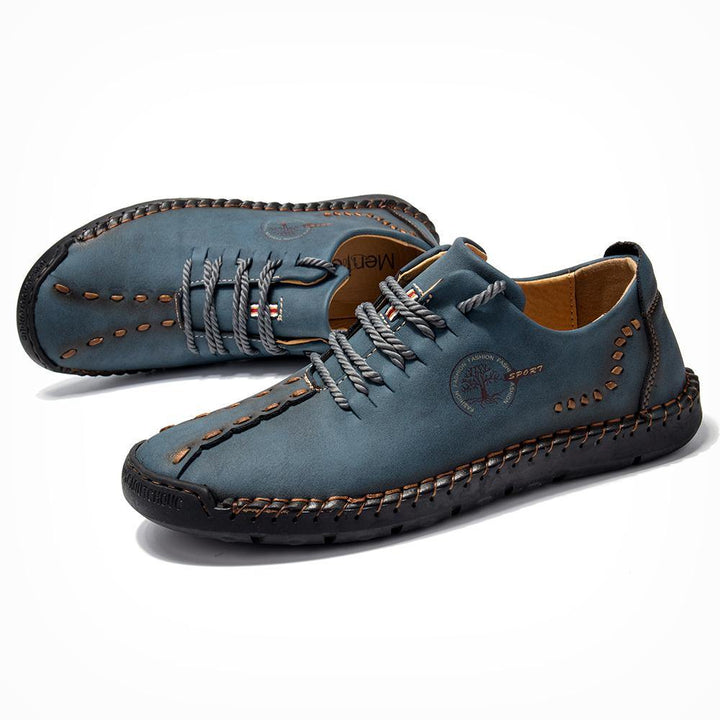 Men Hand Stitching Microfiber Soft Sole Casual Leather Shoes