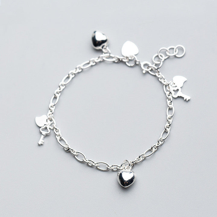 S925 Silver Women's Key Bracelet Heart Shaped Women