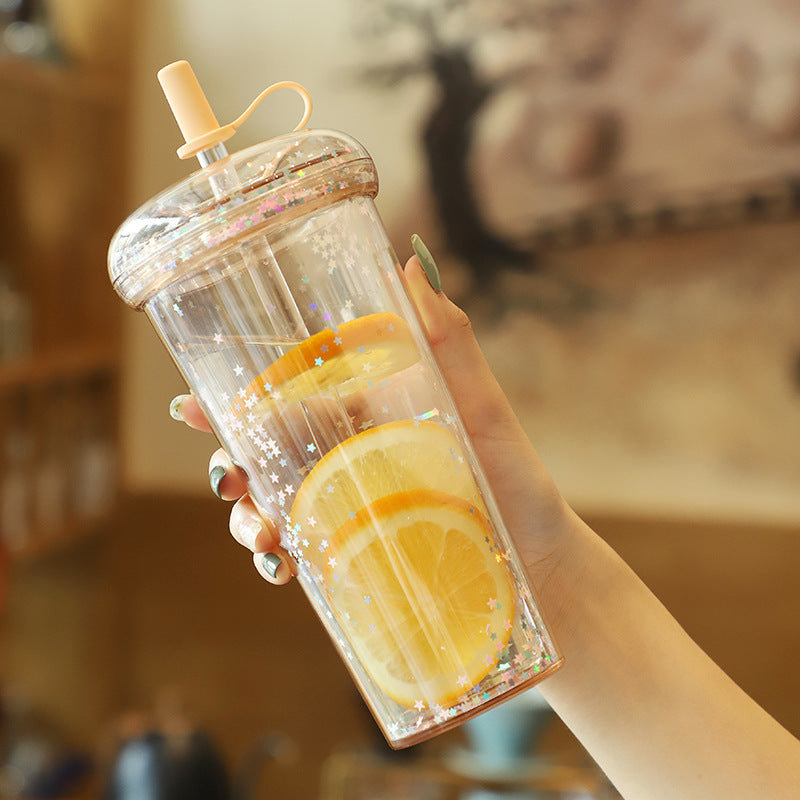 Sparkling Kawaii Bubble Tea Water Bottle with Straw