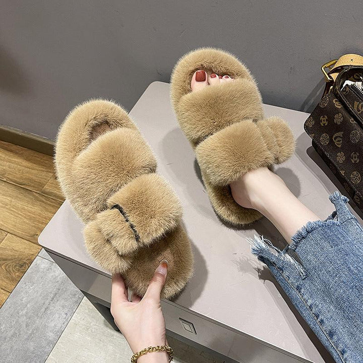 Women's Slippers With Thick Bottom Furry Slippers For Wearing Outside Home