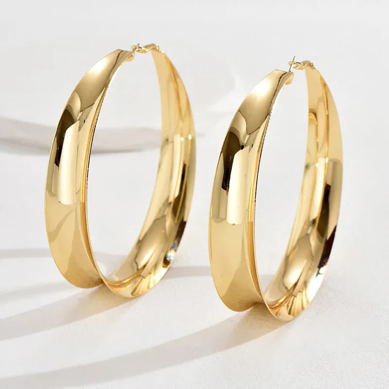 Glossy Geometric Metal Hoop Earrings