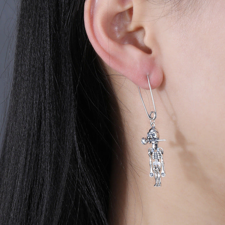 S925 Silver Vintage Vintage Rose Skull Earrings